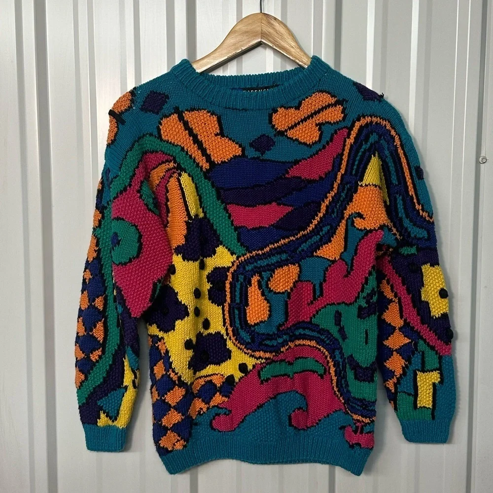 Vintage 80s IB Diffusion Abstract Crew Neck Long Sleeve Sweater Women Small